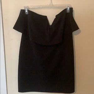 Strapless black dress.